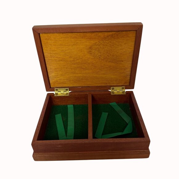 Wooden Playing Card Box Ceramic Tile King Queen Spades Vintage MCM Green Felt - Picture 2 of 16